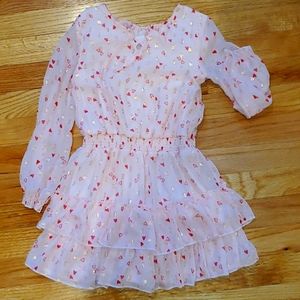 Girl's light pink dress with pink and gold hearts
